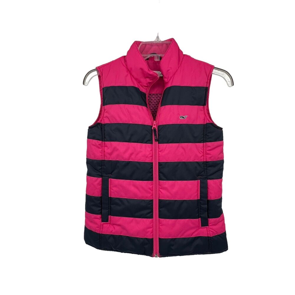 Vineyard Vines Pink Navy Puffer Vest Full Zip Girls 10- 12